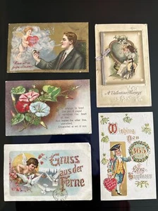 5 postales antiguas del día de San Valentín usadas algunas estampillas de principios del siglo XX vintage - Imagen 1 de 17