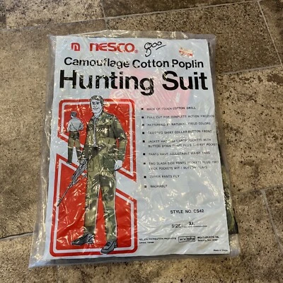 Vintage Nesco Camouflage Camo Cotton Poplin Hunting Suit Size XL CS42 NOS - Image 1 of 4