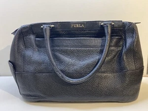 Furla Black Pebbled GenuineLeather Tote Shoulder Bag Large 13x8x6 Pre Loved - Picture 1 of 24
