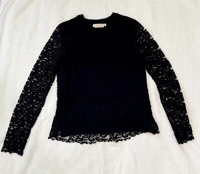 Suéter Peplum Feminino Tory Burch Renda Preta Manga Longa Tamanho Pequeno Designer - Imagem 1 de 4