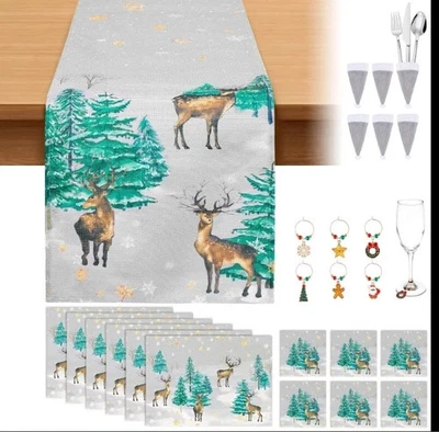 Christmas 17-in-1 Table Runner with Placemats, Coasters Wine Glass Charms 🎄🎄🎄 - Image 1 of 4