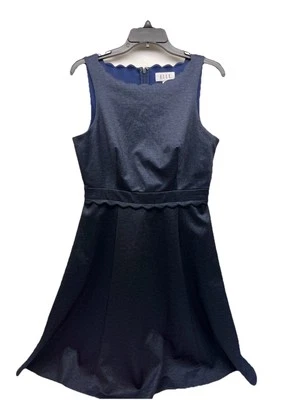 Elle Womens Scalloped Edge Sleeveless Fit & Flare Dress Navy Size S Feminine - Imagem 1 de 4