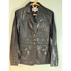 Steve Madden Black Faux Leather Military Blazer Jacket M Gold Button Moto - Bild 1 von 17