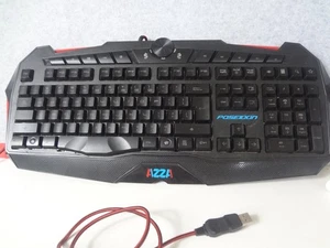  AZZA Poseidon PC Gaming Keyboard w/ Adj. RED Backlit,Win/Media Shortcut Keys - Picture 1 of 5