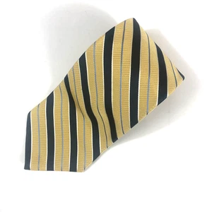 Tommy Hilfiger Vintage 100% Silk Tie Gold & Navy Blue Stripe Made in USA - Picture 1 of 7