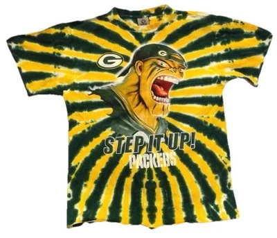 Camiseta de fútbol americano vintage de los 90 Green Bay Packers para hombre L azul líquido tie dye NFL Foto 1 de 4