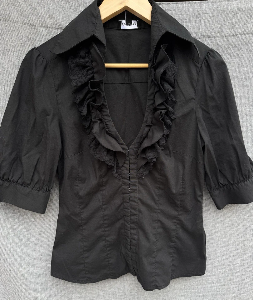 Cierre Corsé Bebe Y2K Negro Ajustado Top Volantes Cuello Mediano Foto 1 de 4