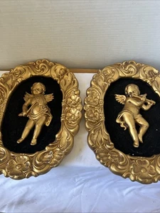 Vintage ARDCO Barock feine Qualität 3-D Cherub Wandrelief 2er Set -12x10" - Bild 1 von 15