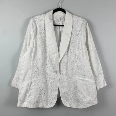 Blazer Susan Graver Talla 2X Algodón Ojales Chal Cuello Pulsera Manga Blanco Foto 1 de 4