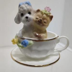 VTG Napcoware Poodle & Kitten Teacup Figurine Bone China Dog Cat Japan Miniature - Picture 1 of 11
