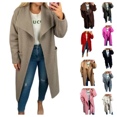 Ladies Teddy Bear Boucle Longline Trench Coat Women's Oversized Waterfall Jacket - Image 1 of 3