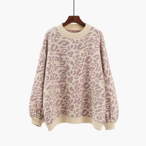 Sweater Turtleneck Casual Top Leopard Knitted Winter Animal Print Women Pullover - Picture 1 of 15