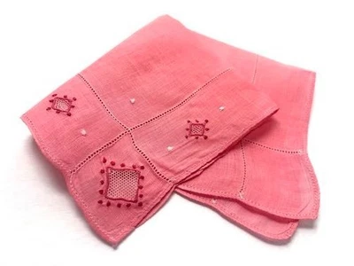 DE COLECCIÓN HANKY NUEVO STOCK ANTIGUO LINO ROSA FRAMBUESA BORDADO GEOMÉTRICO AÑOS 1920-30 Foto 1 de 3