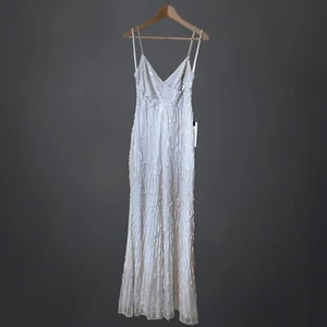 Mac Duggal : White Sequin Striped Tulle Trumpet Gown : Size 4 - Picture 1 of 4