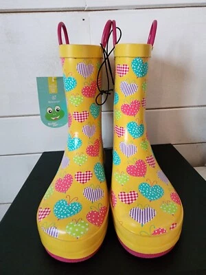 Western Chief Kid/Girls Yellow Heart Rubber Waterproof Pull On Rain Boot Size 13 - Image 1 of 4