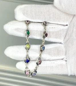 Vintage Sterling Silver Multi-Gemstone 7.5 Inch Tennis Bracelet - Picture 1 of 22
