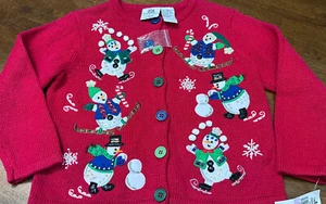 NEW Tiara Christmas Cardigan Button Beaded Sweater Holiday Snowmen Size 5 - Picture 1 of 4