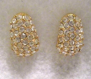 Rhinestones & Gold Tone Drop Earrings Pierced Post 7/8" Long Sparkles - Picture 1 of 3