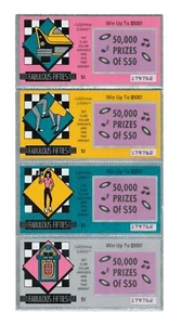 Biglietti gratta e vinci lotteria California 1992 scaduti come nuovi non graffiati set di 4 anni 50 - Foto 1 di 2