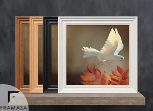 Square Size Big Swept Photo Frame White Picture Frame Oak Wall Art Poster Frames - Picture 1 of 13