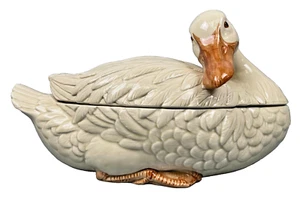 Vintage Fitz and Floyd White Goose Ceramic Soup Tureen With Ladle - Picture 1 of 5