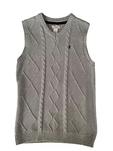 IZOD Sweater Vest Cable Knit V Neck Pullover Preppy Gray Boys L Large (14-16) - Picture 1 of 11