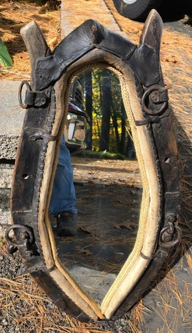 Antique German Horse Collar Mirror really Unique leather country farm decor Cover