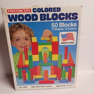 Vintage TootsieToys Wood Blocks 46 Piece Set Non-Toxic Colored Build Blocks READ - Picture 1 of 4