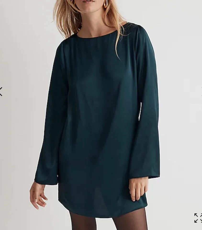 Madewell Womens XS Green Satin Shift Mini Dress NO108