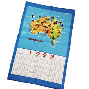 1993 Australia Calendar Tea Towel Souvenir Cotton Map Vintage Australiana Decor - Picture 1 of 15