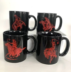 Vintage MARLBORO Tassen Cowboy Bucking Reiten 4er Set Western Rodeo Kaffee schwarz * gebraucht, in einwandfreiem Zustand - Bild 1 von 8