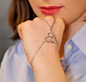 Triquetra Bracelet Slave Chain Finger Bracelets Wrap Around Celtic Body Jewelry - Picture 1 of 15