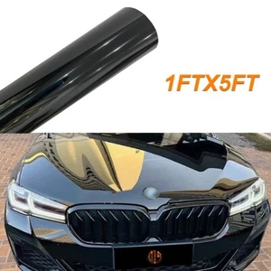 12"x60" Ultra Gloss PET Liner Black Vinyl Wrap Air Release Bubble Free 1FT x 5FT - Imagen 1 de 6