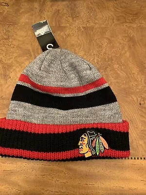 Chicago Blackhawks Adidas NHL Heathered Beanie Knit Winter Hat Red/Black/Gray - Image 1 of 4