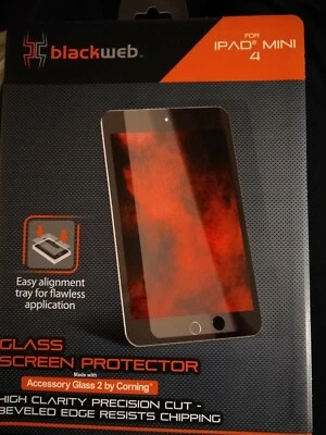 Black Web Glass Screen Protector For Ipad Mini 4 W/ Easy Alignment Tray - Image 1 of 4