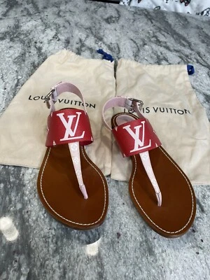 Louis Vuitton Rojo y Rosa Escala Monograma Gigante/Sandalias 40 Auténticas Raras Usadas en Excelente Condición Foto 1 de 4