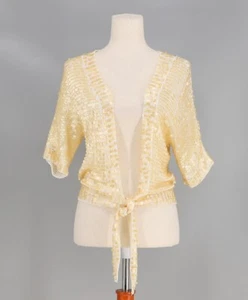 MICHAEL SIMON Sequined Tie-Front Shrug Cardigan in Yellow Size M - Picture 1 of 7