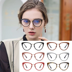 Cat Eye Eyeglass Frame Transparent Spectacles Unisex Retro Glasses Metal Temples - Picture 1 of 19