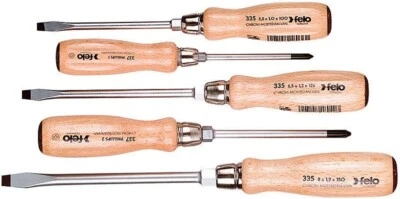 Felo 5pc Wooden Screwdriver Set 22155 Wood Grip Phillips Flat Slot Germany 335 - Image 1 of 4