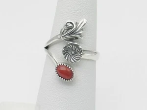Native American Sterlingsilber & Korallen Navajo handgefertigter verstellbarer Ring - Bild 1 von 7