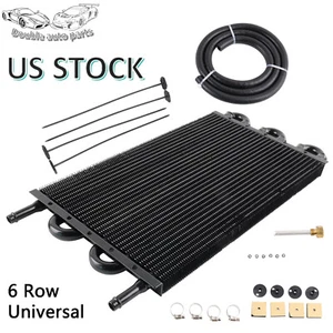 Aluminum 6 Rows Remote Transmission Oil Cooler Radiator Converter Kit Universal - Picture 1 of 12