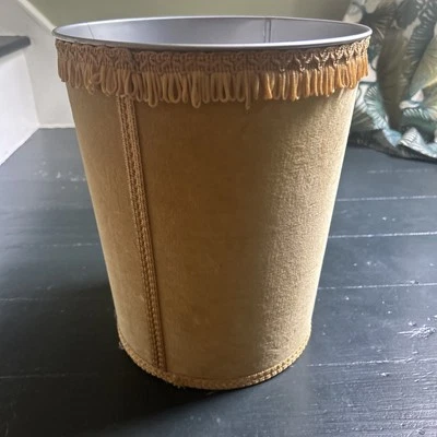 Vintage Gold Velvet Fringed Wastepaper Bin / Basket – Great! – - Image 1 of 4