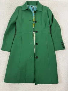 J Crew Coat Womens Size 2 Green Wool Blend Floral Lined Long Button Front Jacket - Picture 1 of 14
