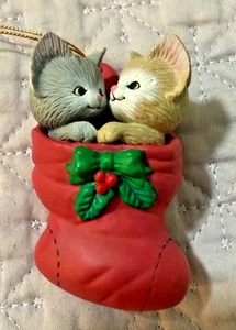 1991 Enesco Morehead Kätzchen im Strumpf Weihnachtsschmuck - Bild 1 von 1