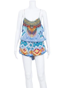 Excellent CAMILLA Women's Blue Playsuit AU 10 with Tie Waist & Crystal Detailing - Picture 1 of 3