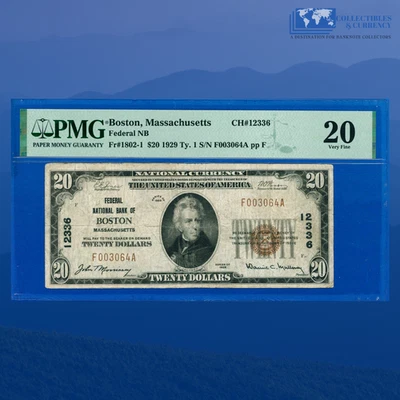 1929 $20 Federal National Bank Of BOSTON, MA, Charter #12336, PMG 25 - Image 1 of 3