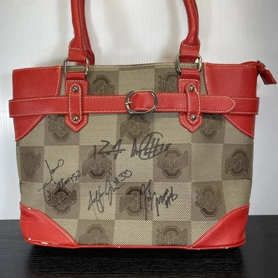 Sandol Ohio State University Buckeyes Purse Red Black Double Handles Zip Signed - Image 1 of 4