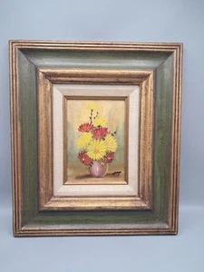 Vintage Mexican Framed Floral Oil Painting On Wood 13"x15" By Hugo - Picture 1 of 8
