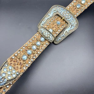 Leatherock Belt Rhinestone Calf Hair Blue Rockstar Y2K Medium Size 34 - Picture 1 of 11
