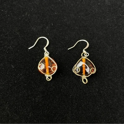 Amber Color Wire Wrap Fish Hook Hanging Earrings - Image 1 of 4